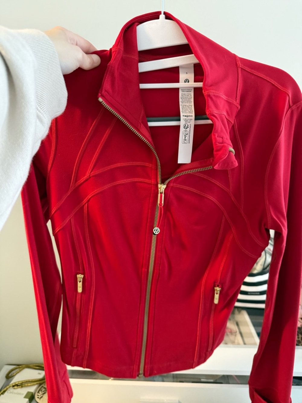 lululemon athletica Red Zip Front Performance Bomber Jacket with Gold Hardware